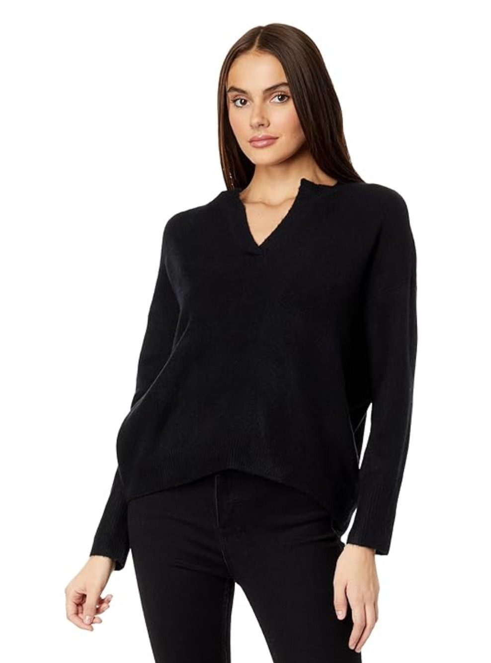 Vince Camuto Women Drop Shoulder Henley Neck Sweater Black Size L